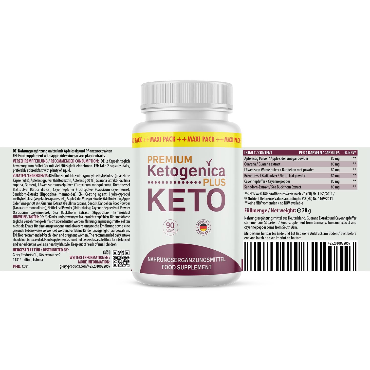 Premium Ketogenica Plus Kapseln | Kombination hochwertiger Zutaten | mit Apfelessigpulver | Inhalt 90 Kapseln