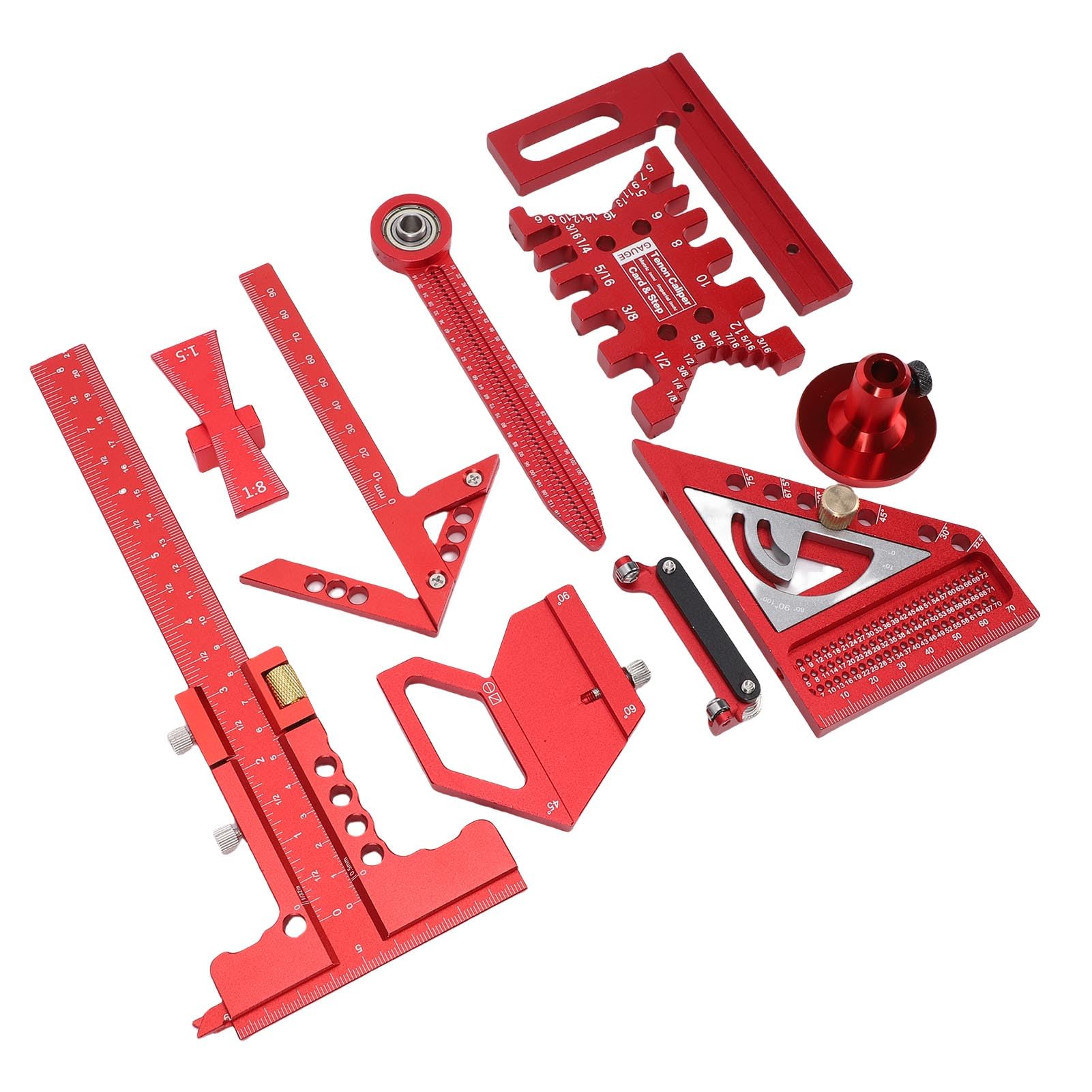 Eujgoov Juego de Herramientas de Diseño de Carpintería 9 en 1, Kit de Herramientas de Medición de Carpintería, Reglas para con Caja de Almacenamiento de Aleación de Aluminio