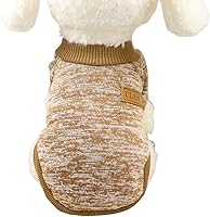 Vista 26 de Suéter de punto clásico para perros y mascotas, abrigo cálido de invierno para cachorros, ropa de suéter suave para perros pequeños (M, caqui)