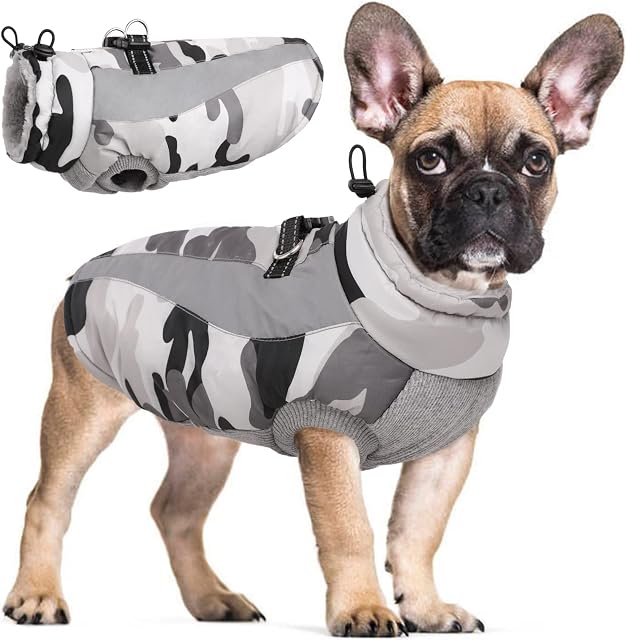 Hjyokuso Dog Winter Coat, Soft Fleece Lined Warm Dog Jacket Winter Waterproof Windproof Camouflage Dog Fleece Vest for Cold Weather, Reflective Cozy Dog Coat Dog Apparel for Small Medium Large Dogs
