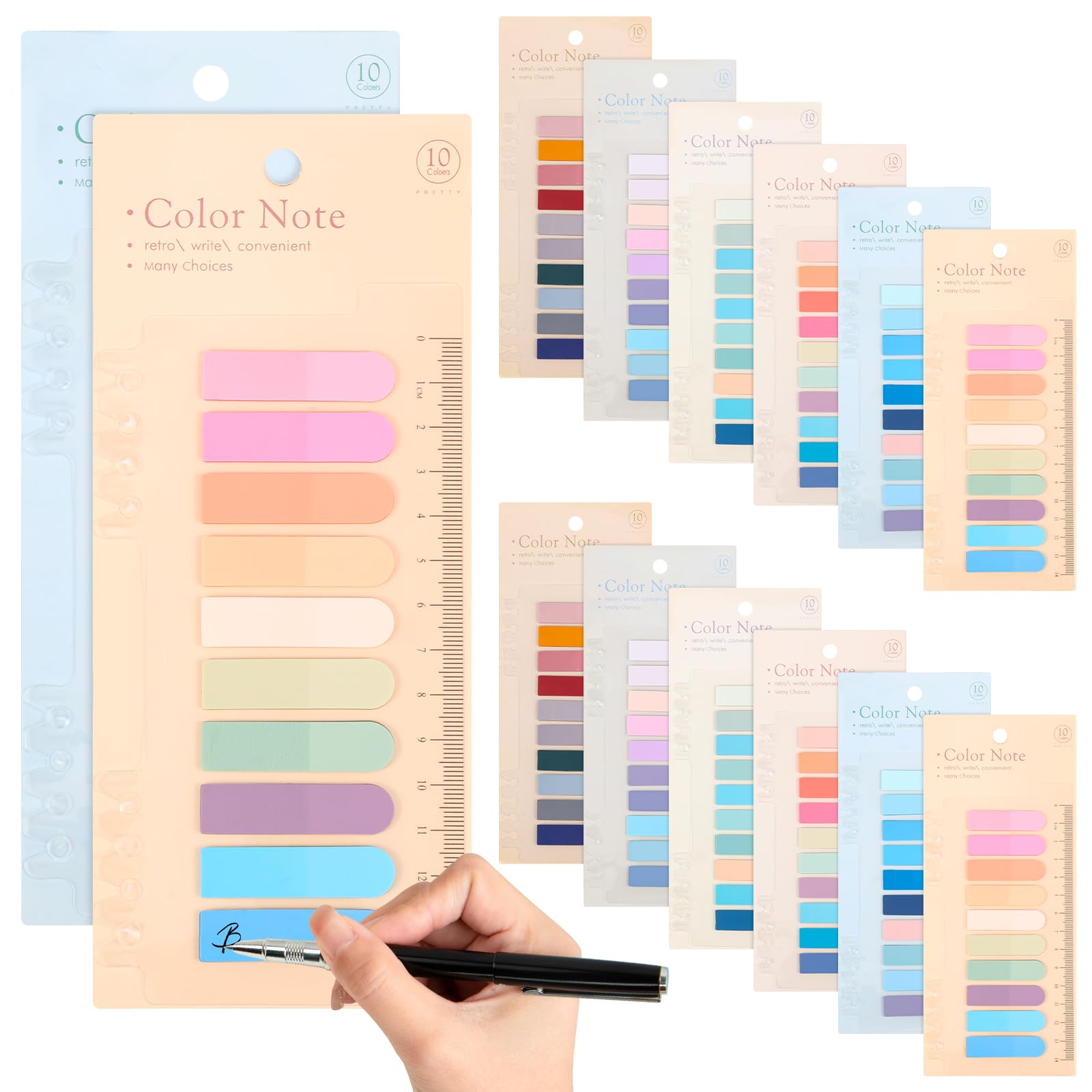 Foribyw 2400 Pieces Sticky Tabs with Ruler, 60 Colours Writable Transparent Sticky Notes, Waterproof PET Index Tabs, Tape Flags for Page Marking, School & Office Supplies, 4.3x1.1cm