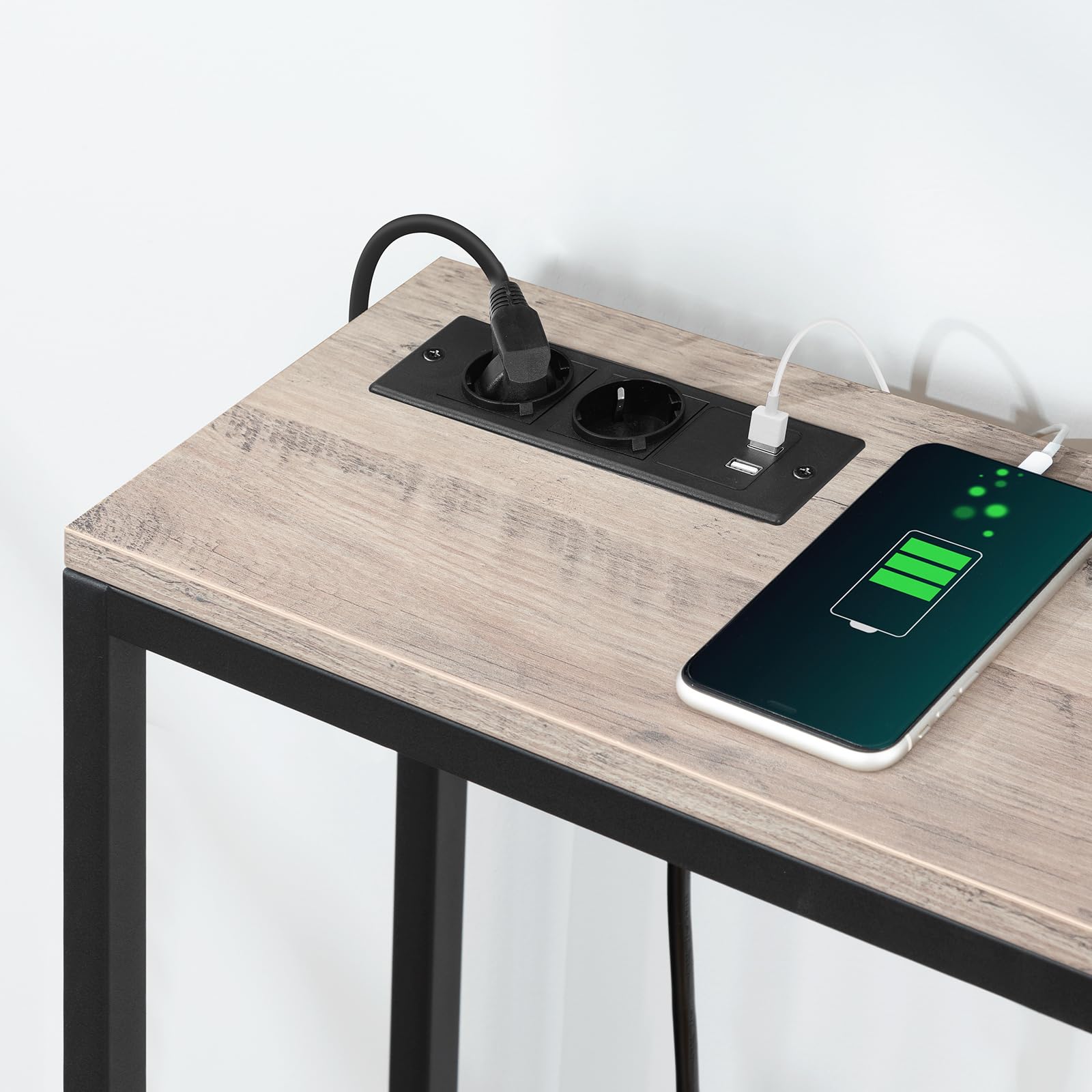 MAHANCRIS Table Console avec Station de Charge, Console Meuble Mince de 200 cm, Table d'Entrée Industrielle avec Ports USB, Canapé pour Entrée, Couloir, Gris ACTHG20UE01