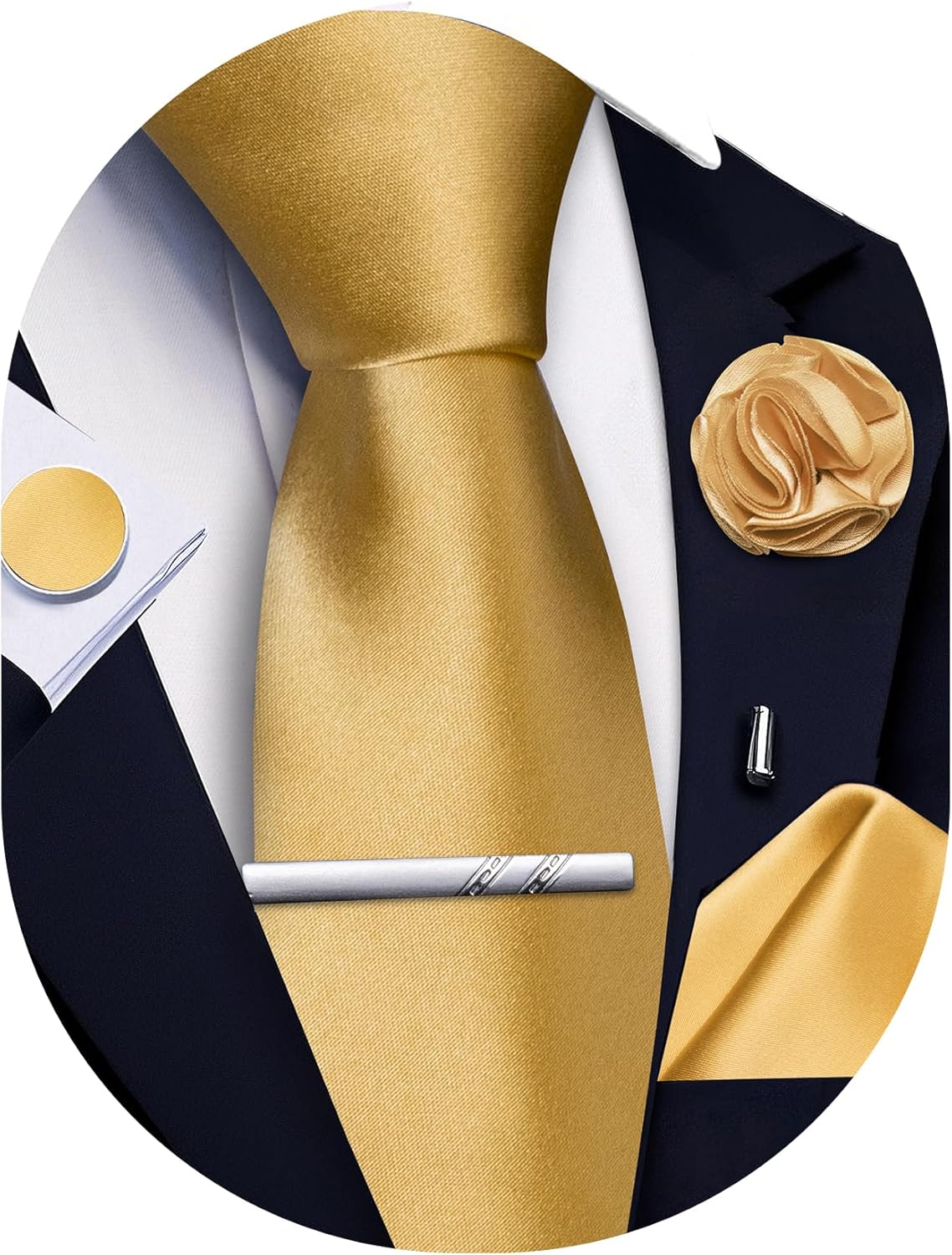 Set de Corbata de Seda Satinada y Pañuelo 5 Piezas para Hombre