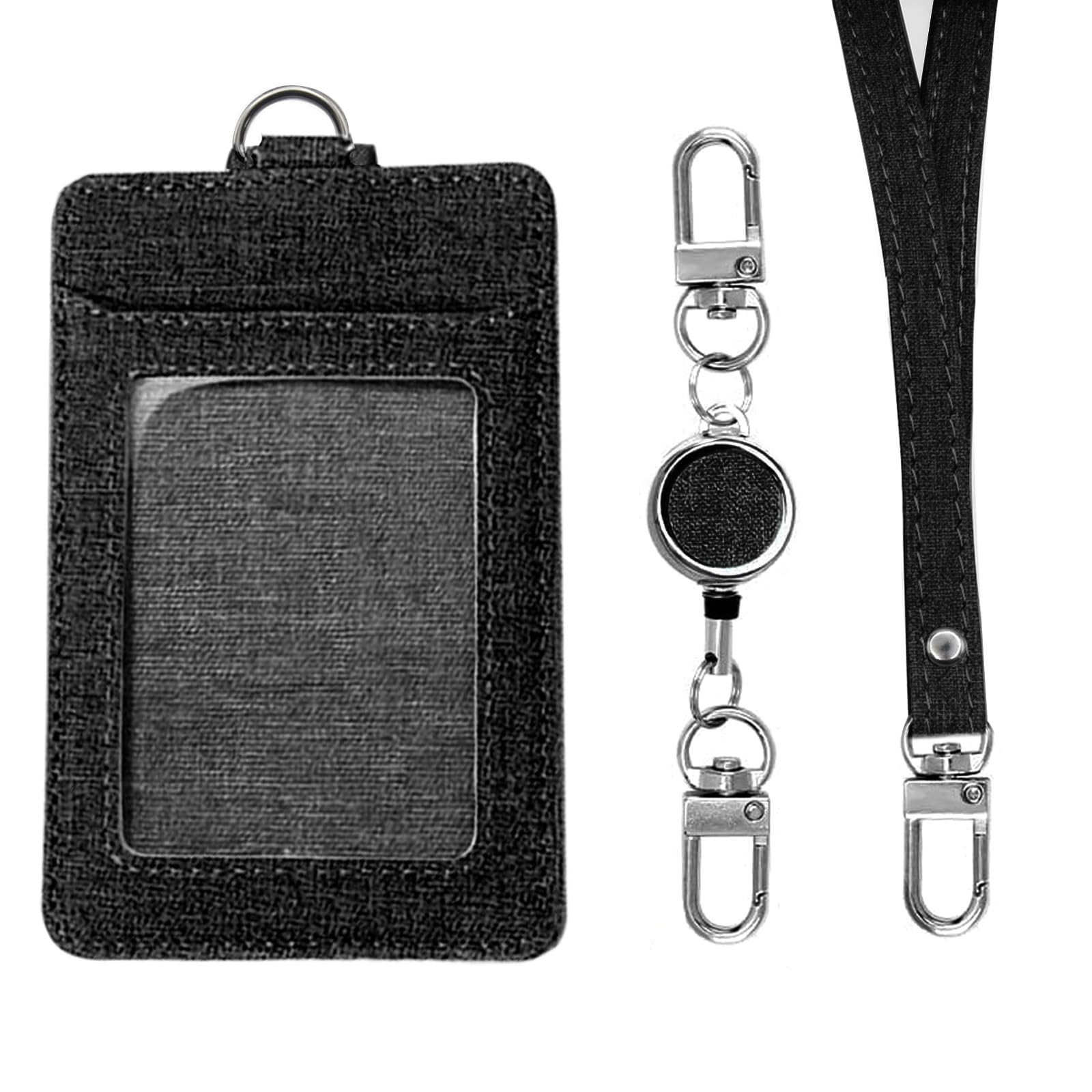 Larpur ID Badge Holder with Retractable Reel and Detachable Lanyard, Vertial Card Holders, Clear ID Window 2 Card Slots for Office Staff, Employees