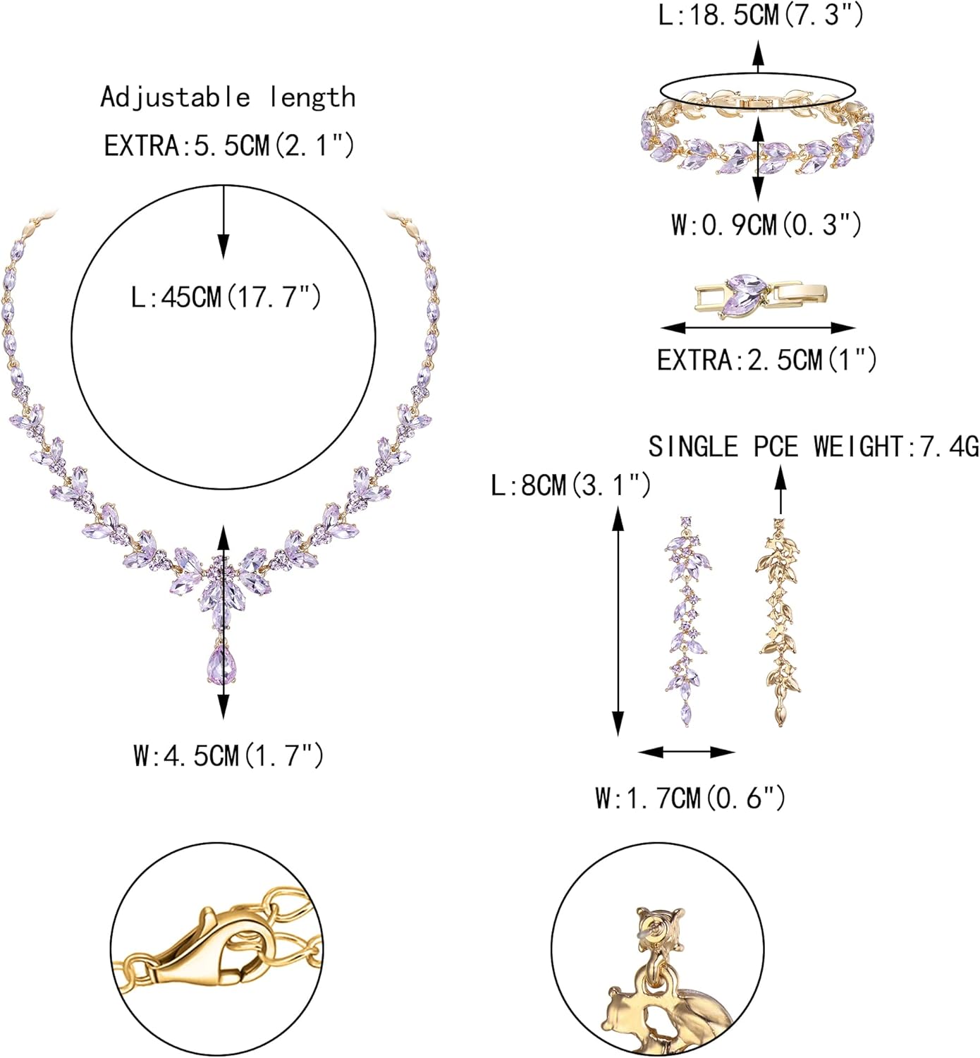 EVER FAITH Austrian Crystal Bridal Bridesmaid Jewelry Sets, Elegant Marquise Rhinestone Leaf Necklace Dangle Earrings Tennis Bracelet Set for Women - Image 5