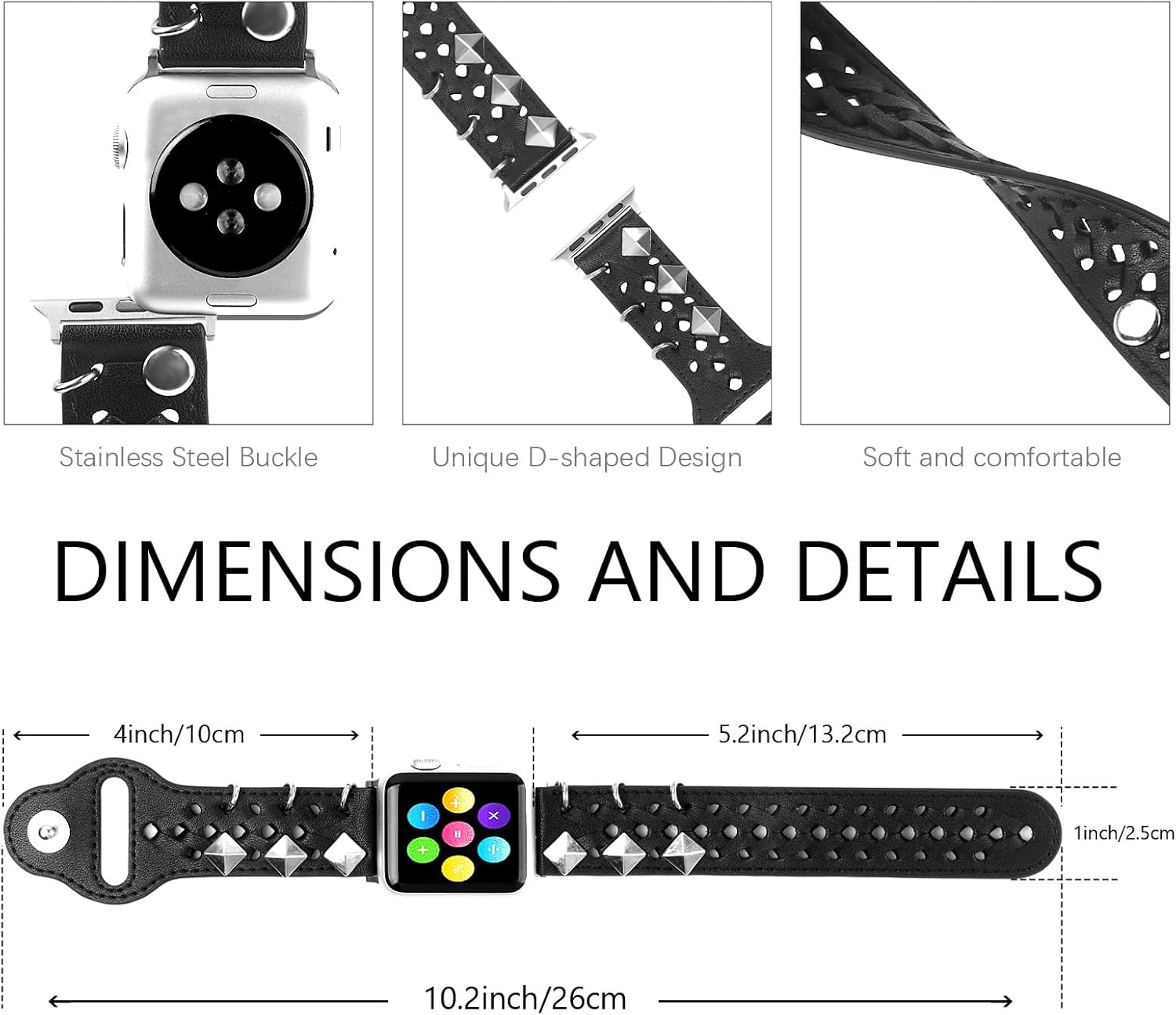 Dressy Leather Band Compatible with Apple Watch Ultra 2/Ultra Band 38/40/41/42/44/45/46/49mm Men Women, Sport Breathable Western Watchband Leather Strap for iWatch Series 10 9 8 7 6 5 4 3 2 SE
