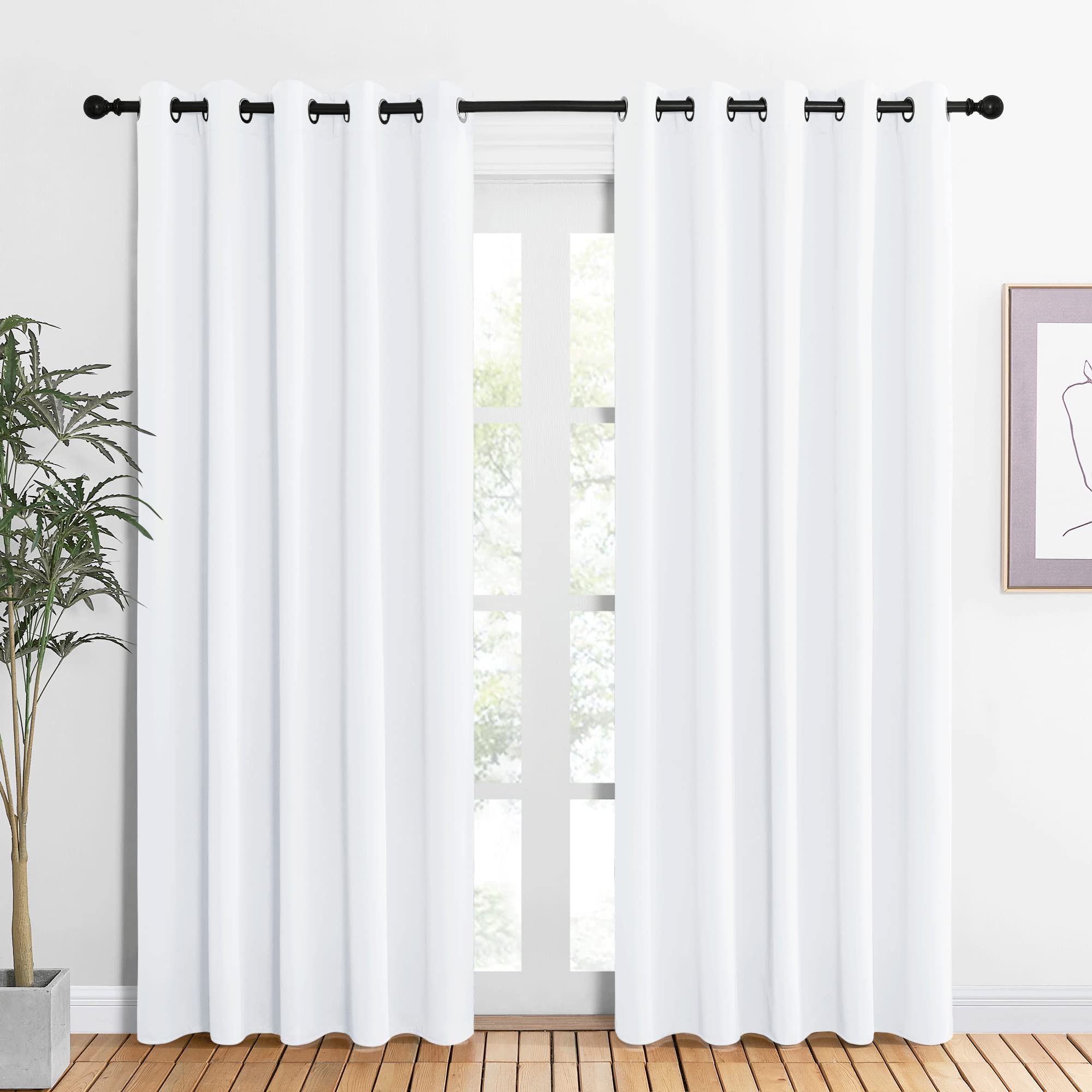 NICETOWN 50% Light Blocking Curtain Panels for Bedroom, Home Decoration Easy-Care Solid Grommet Draperies/Drapes, Window Covering for Kitchen (2 Panels, 60 by 84, White)