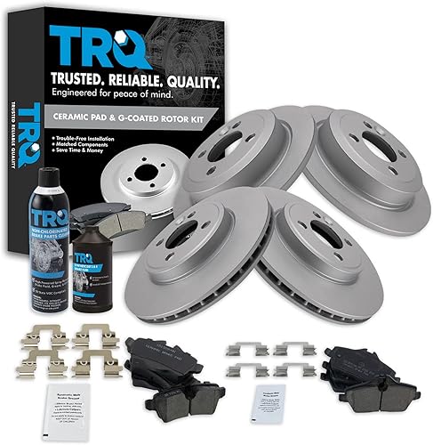 TRQ Kit de pastillas de freno de disco de cerámica delanteras y traseras con productos químicos compatibles con la marca Mini Cooper