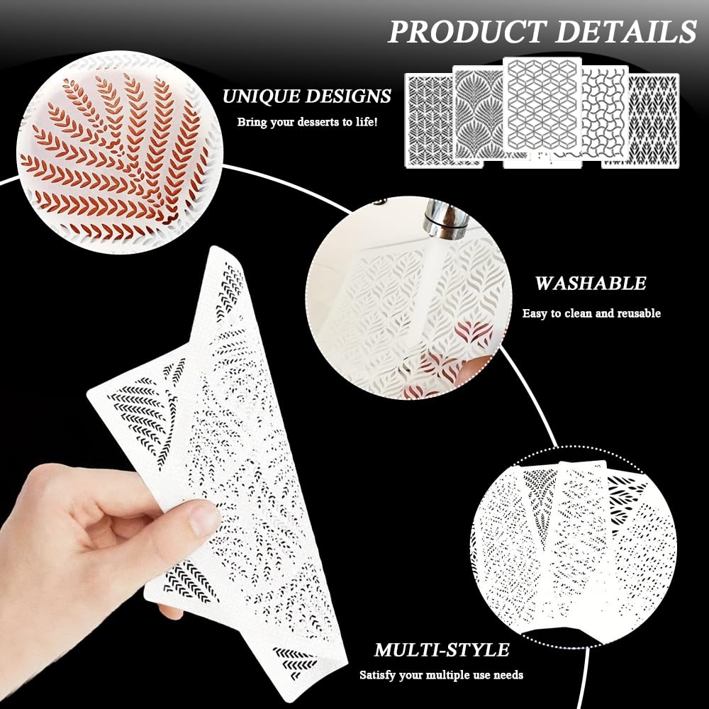 6 Stencil Per Decorare Torte - Design A Pizzo Cavo, 25x21cm | Per Goffratura E Zucchero A Velò - Foto 8