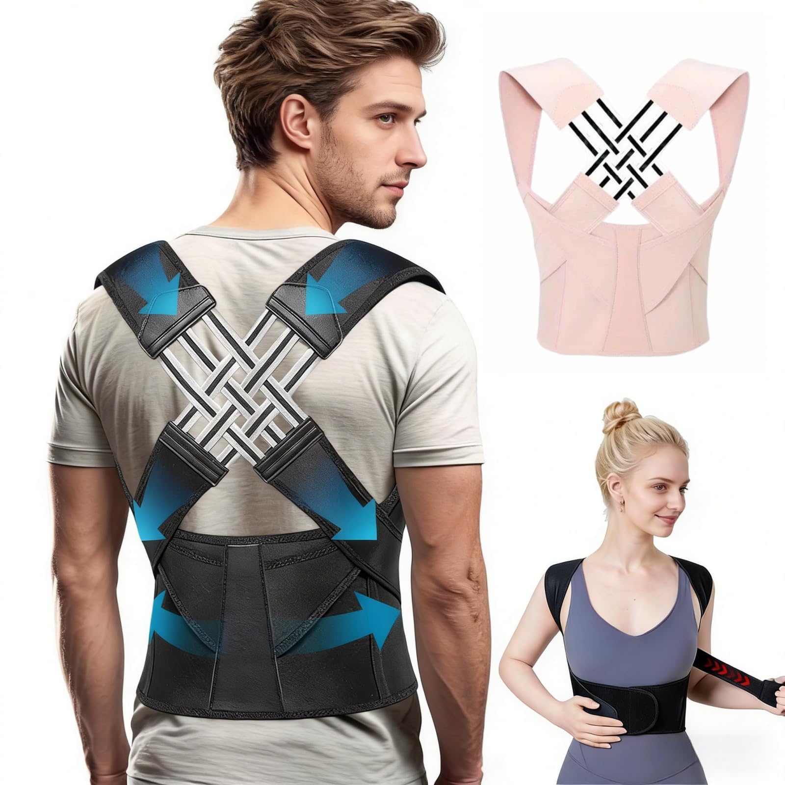 OALYGEI Ceinture Bruvella Dorsale Soulage les douleurs dorsales et améliore la posture,Correcteur de Posture Ajustable (rose, S(55-90KG))