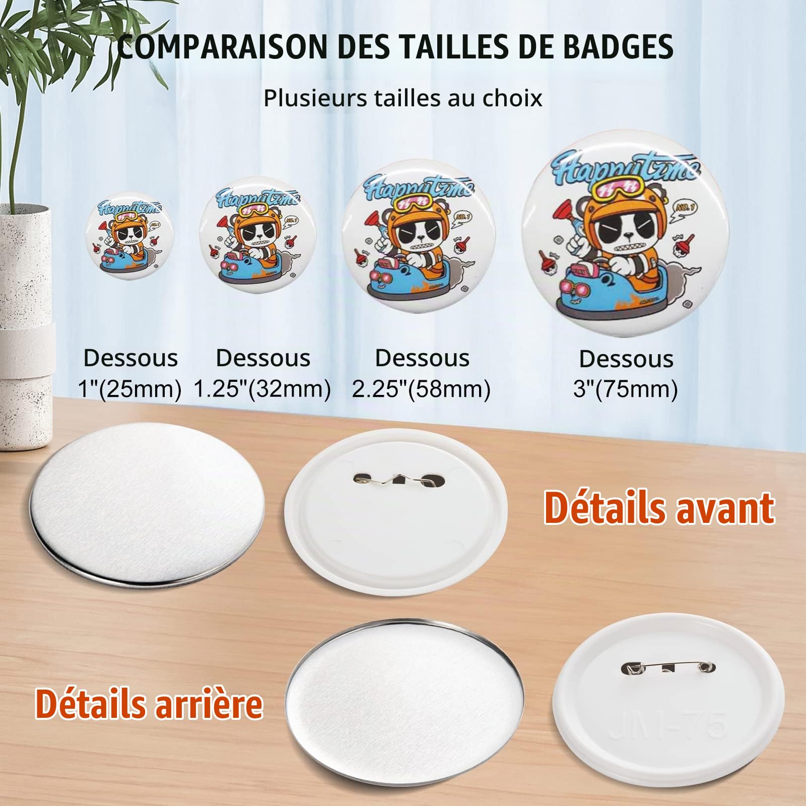 VEVOR Badge Personnalisé 75 mm 200 Kits de Consommables Badges à Épingles Fournitures pour la Fabrication de Badge Rond avec Couvercle Fond Plastique Métallique Papier Film Machine à Badges Bricolage