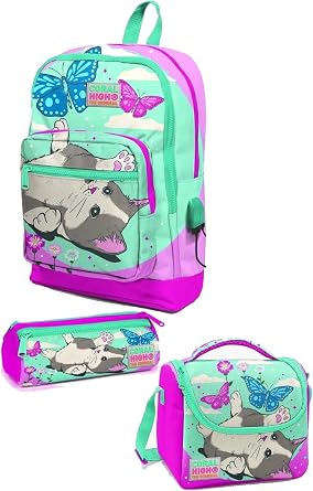 Coral High Kids Su Ye ili Pembe Kedi Desenli USBli 3l  Okul  anta Seti S rt  antas  - K z  ocuk