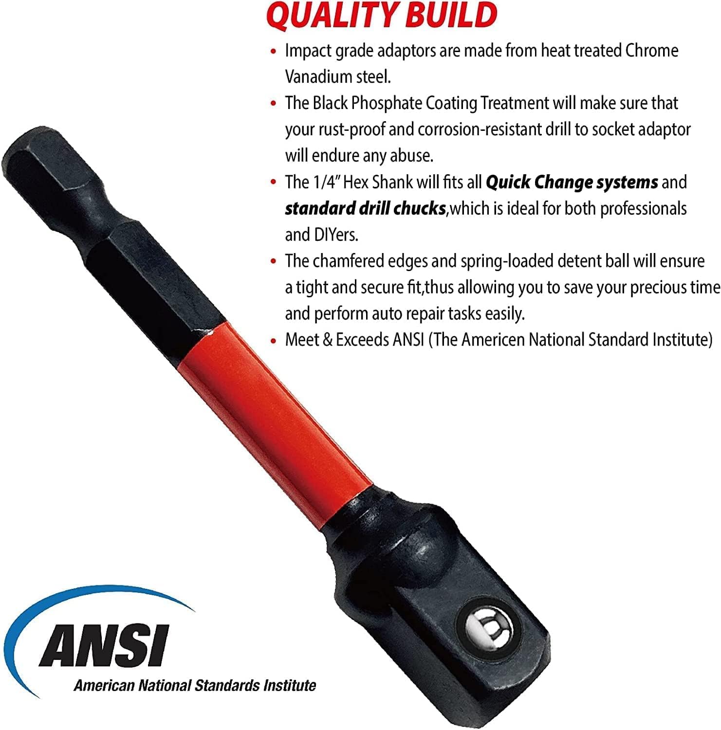 BIG RED BHT-03ITSA01R-3 Torin 3-Piece 1/4" Hex Shank, 1/4, 3/8", 1/2" Drive Impact Rated Torsion Socket Adaptor Set