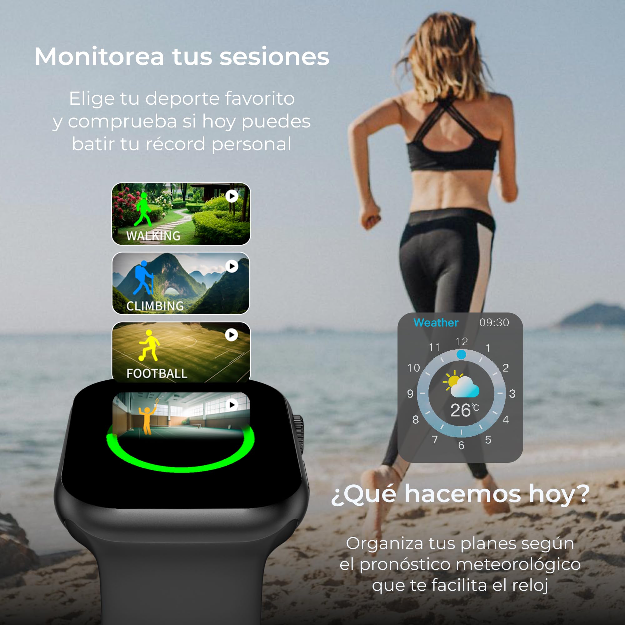 KSIX Smartwatch Urban 5 Czarny - Inteligentny zegarek męski i damski z połączeniami, wiadomościami, asystent głosowy, Smartwatch dla mężczyzn i kobiet, z 5 monitorami zdrowia, zegarek z trybami