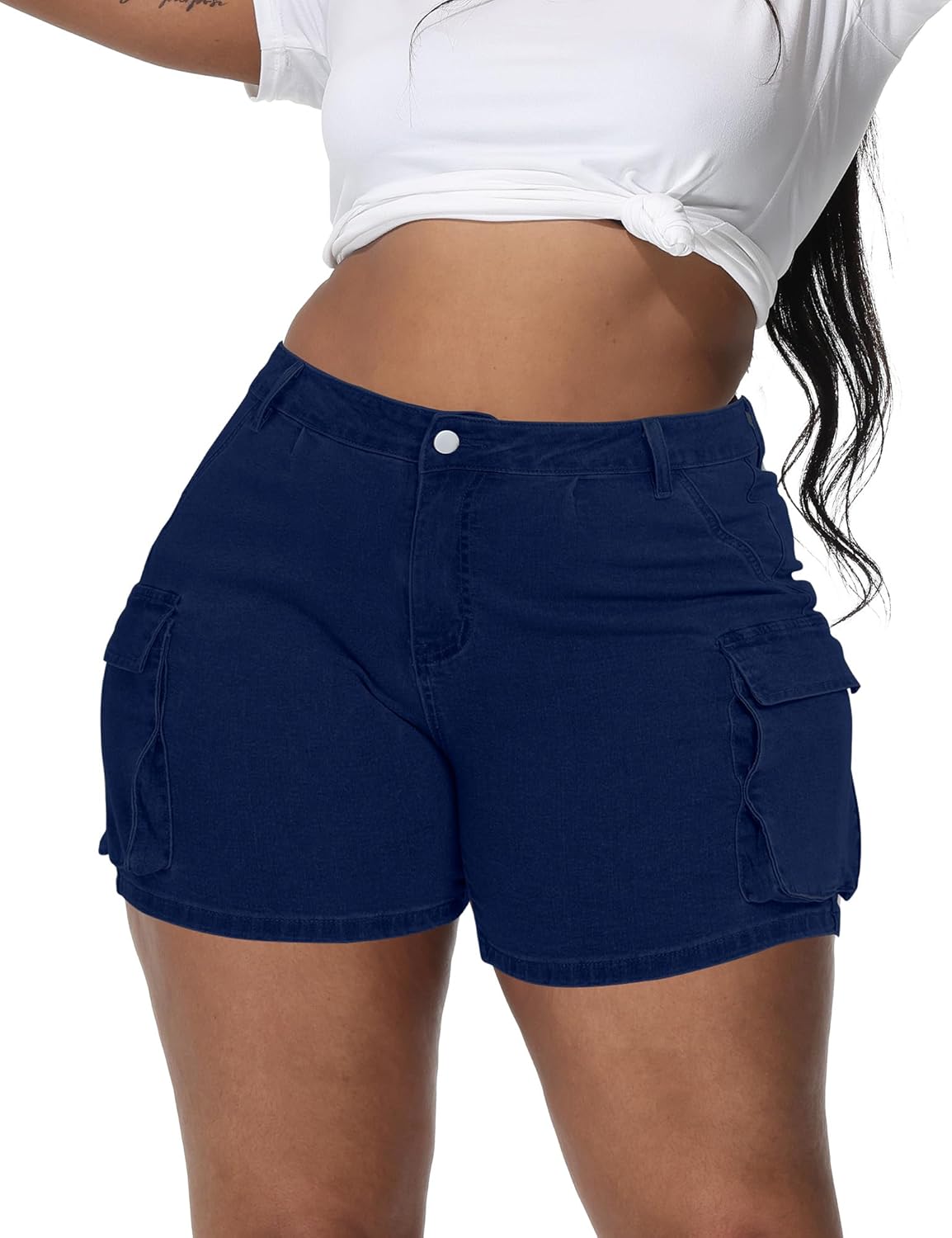 Women Plus Size Jean Shorts Stretchy Curvy Cargo Shorts High Waisted Streetwear Denim Shorts with Pockets - Image 5