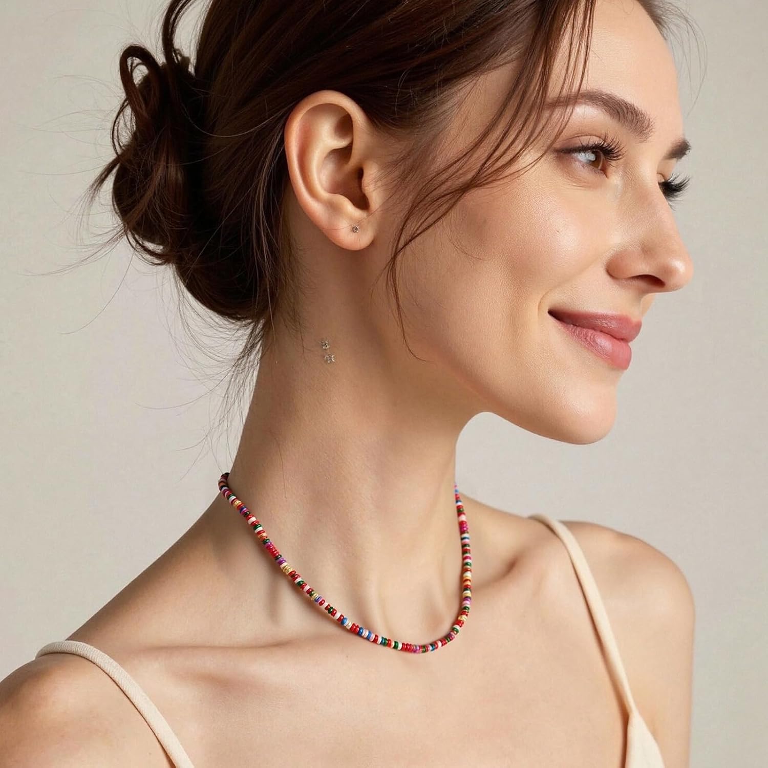Beaded Gemstone Necklaces for Women Colorful Boho Choker Necklace Beauty And Spirit For Women (blue-silver)