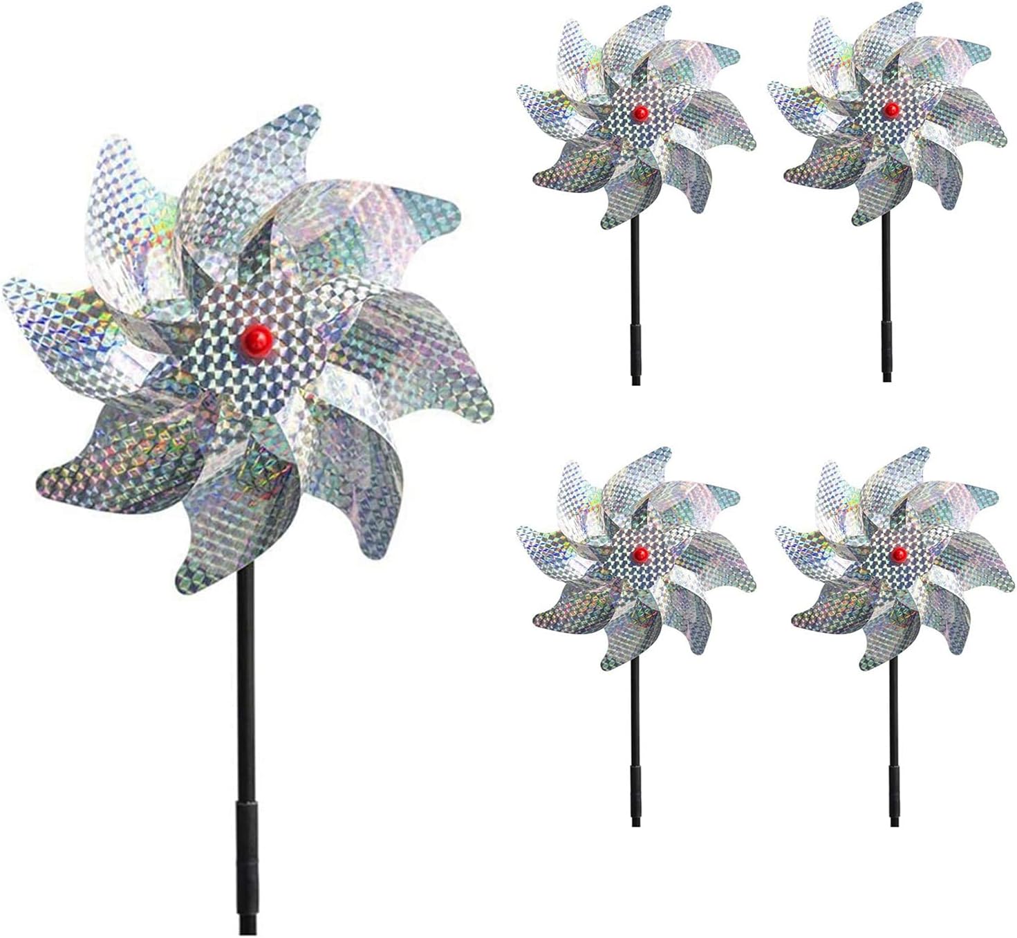 Ncheli 5 pcs Reflective Bird Scare Windmill,Reflective Pinwheels Birds ...