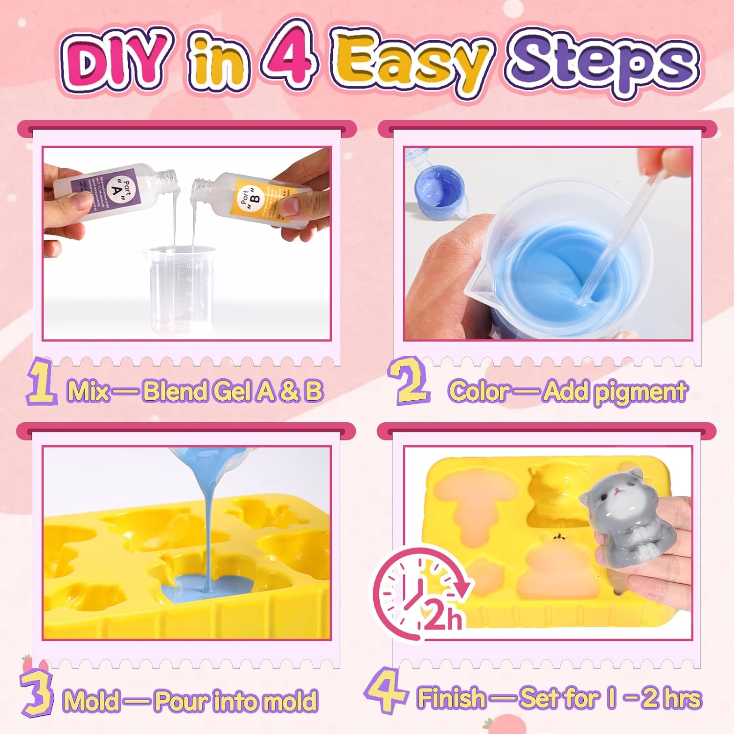 Crelloci Animal Taba Squishy Kit, 1:1 AB Liquid Silicone DIY Squishy Making Kit with 6 Animal Molds, Make Your Own Slow Rising Stress Relief Toys, Craft Kits for Kids & Adults