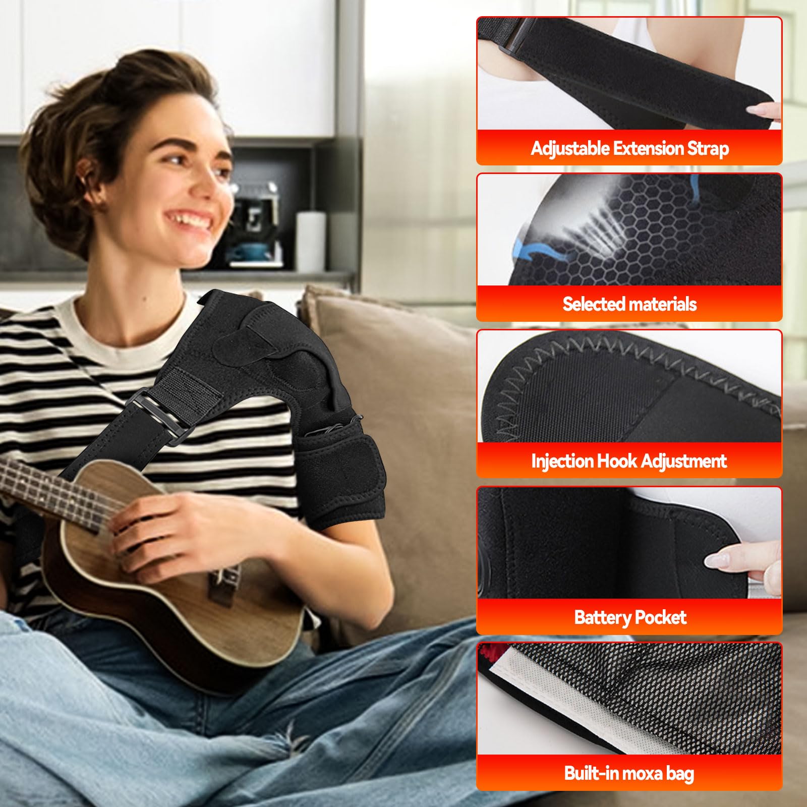 HSOKEW Shoulder Heating Pad, Cordless Heated Shoulder Brace with Massage 3 Heat Levels Heating Pad for Shoulder Pain for Men Women Frozen Shoulder Pain Relief Hot Cold Modes, Left Right Shoulder