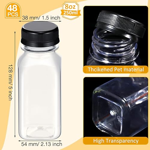 Miniatura 9 de 48 botellas de plástico para jugo a granel con tapas, pequeñas botellas transparentes reutilizables para jugos, licuados, té, leche y café (blanco,