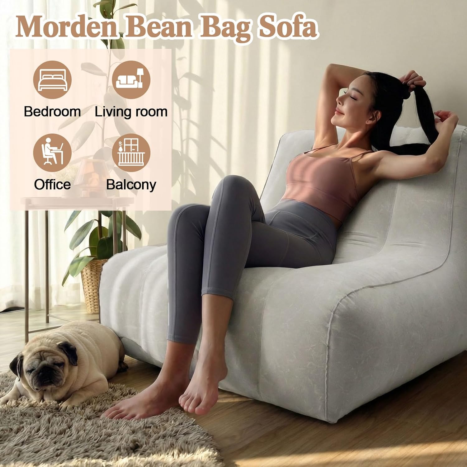 Inflatable Chairs for Adults, Blow up Couch with Electric Air Pump, Inflatable Chairs for Movie Night Flocking Portable Blow up Furniture Beanbag Sofa for Living Room Party(Light Grey)