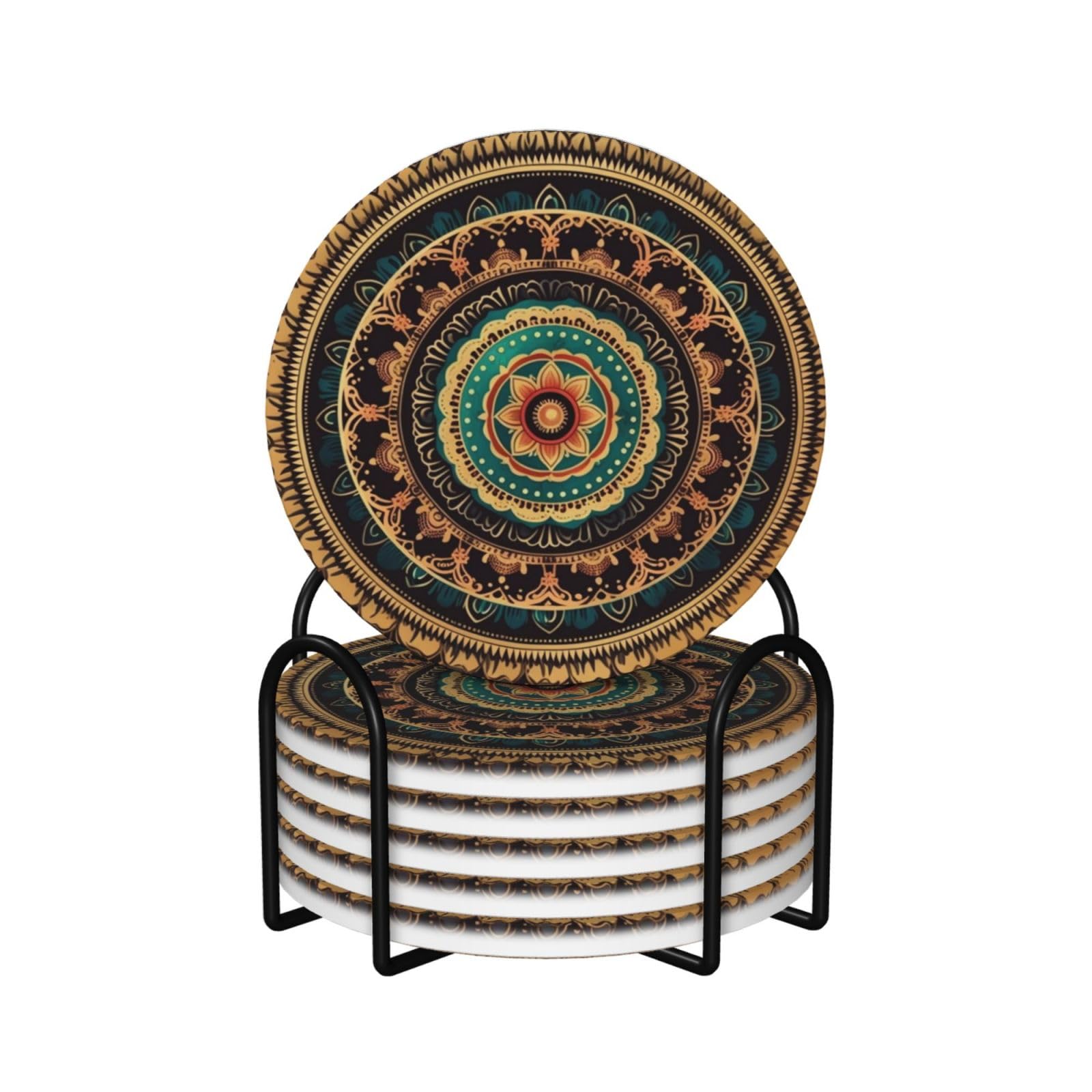 Dessous de verre mandala en céramique avec support pour table