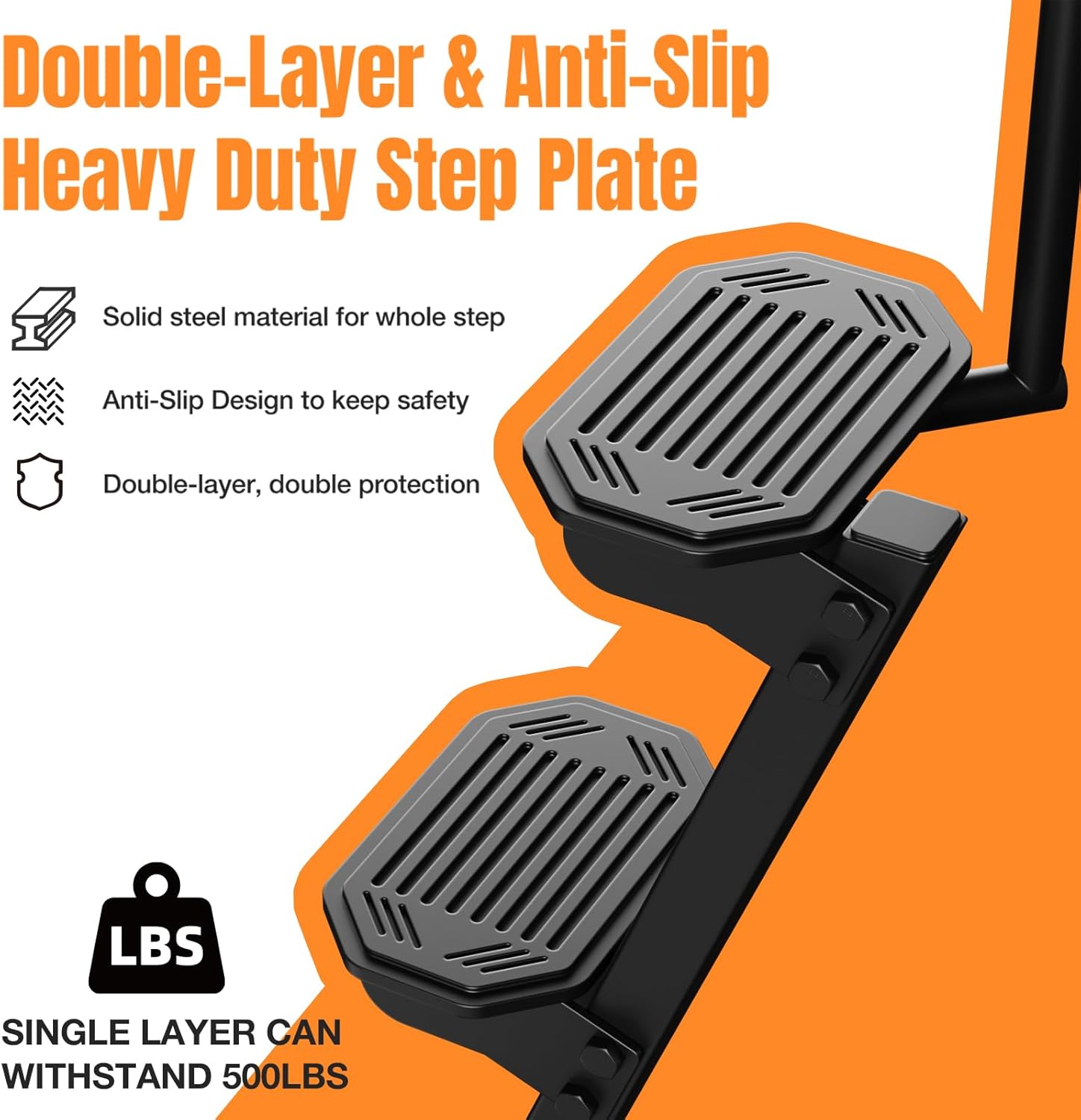 heavy duty boat trailer steps, 500lbs load capacity non-slip boat ladder with long handrail, universal fit with 3 mounting angle options, anti-rust and anti-corrosion for deep v bass boats(4 step)