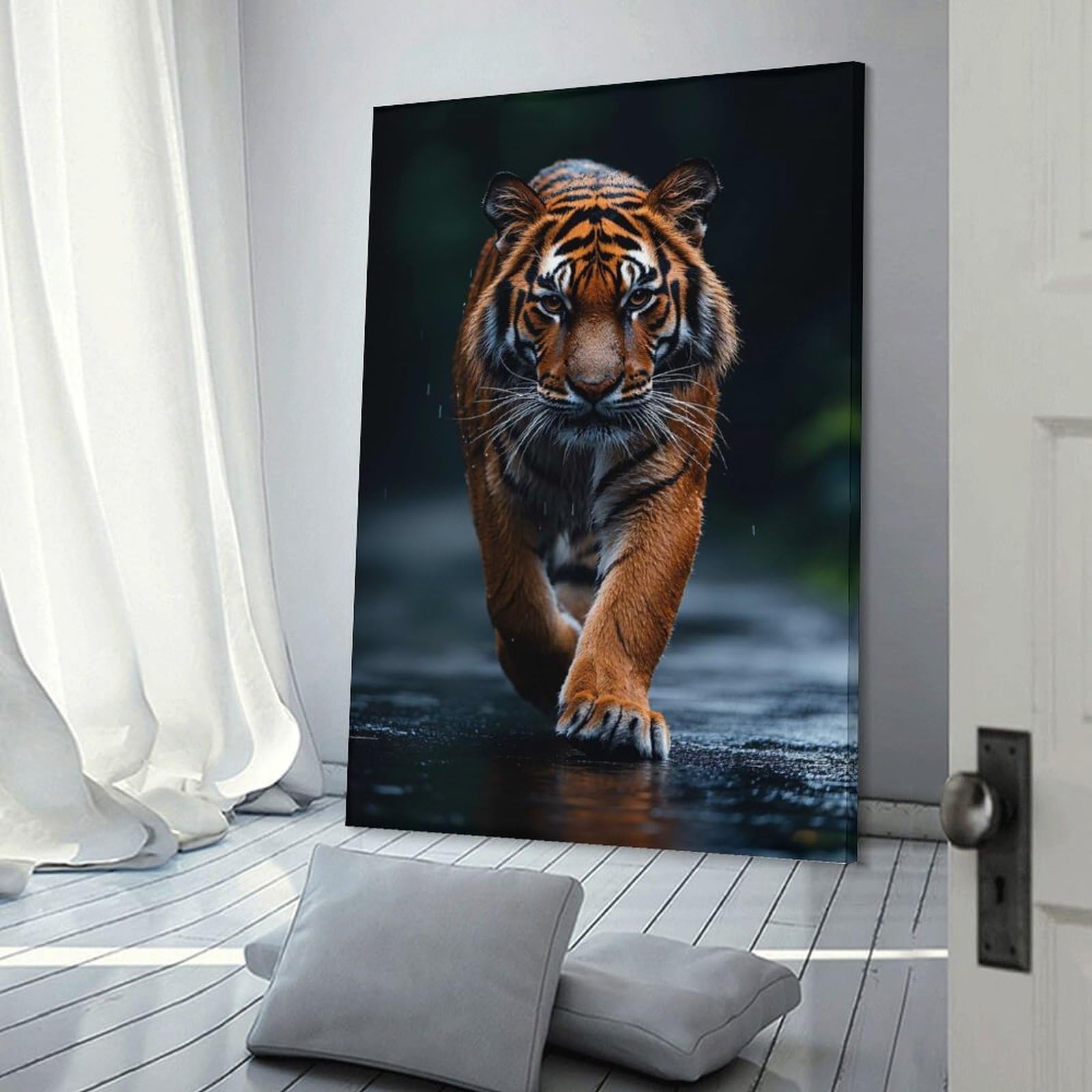 Junmoney Hanging Wall Art Majestic Tiger Walking Forward, 16x24inch(40x60cm), for Work Areas, Reading Rooms Or Studios, Wall Art That Adds Style to Work Areas