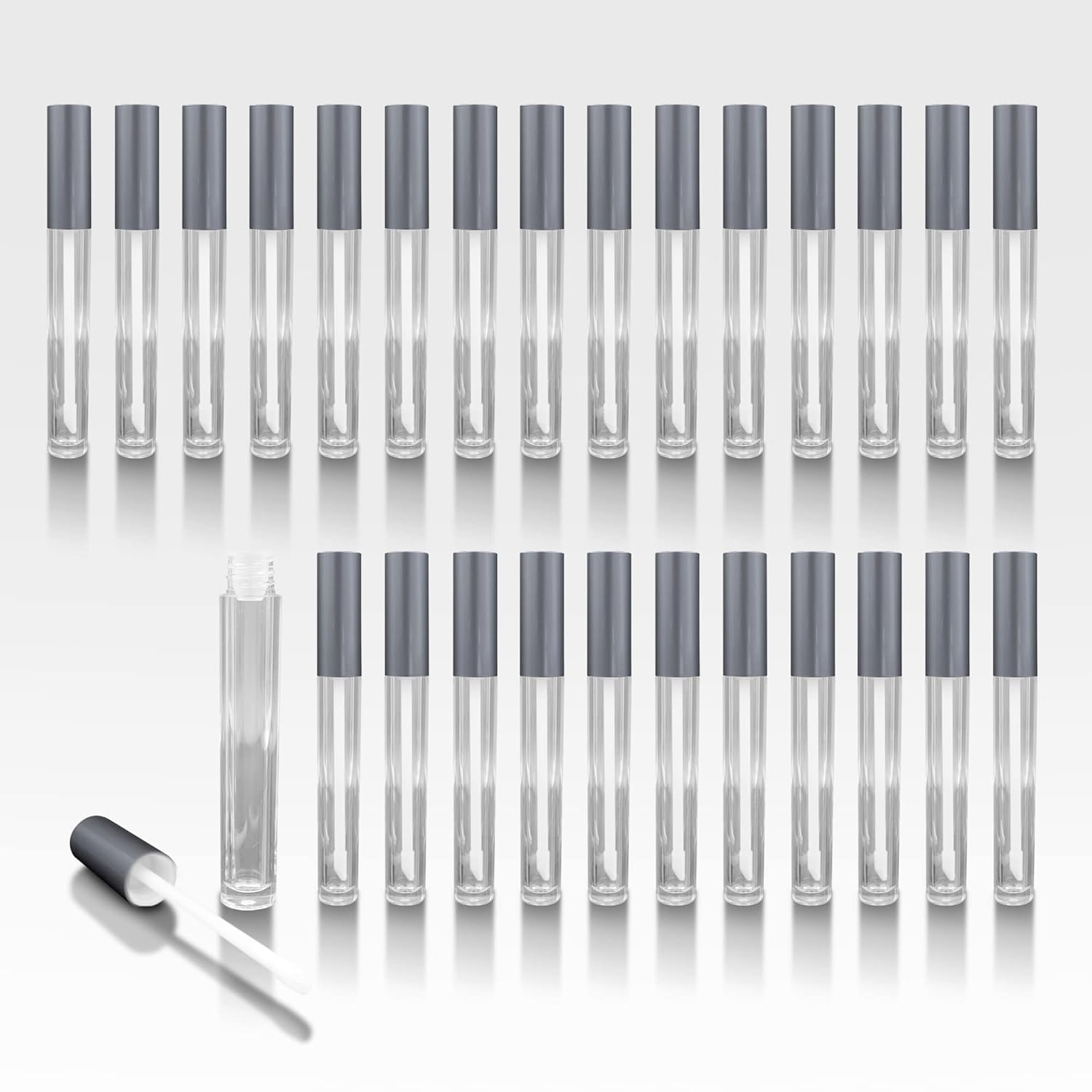 Cosmetic Packaging Now Vibe Clear Lip Gloss Tubes w Matte Silver Cap Doe Foot Wand Carton - 336