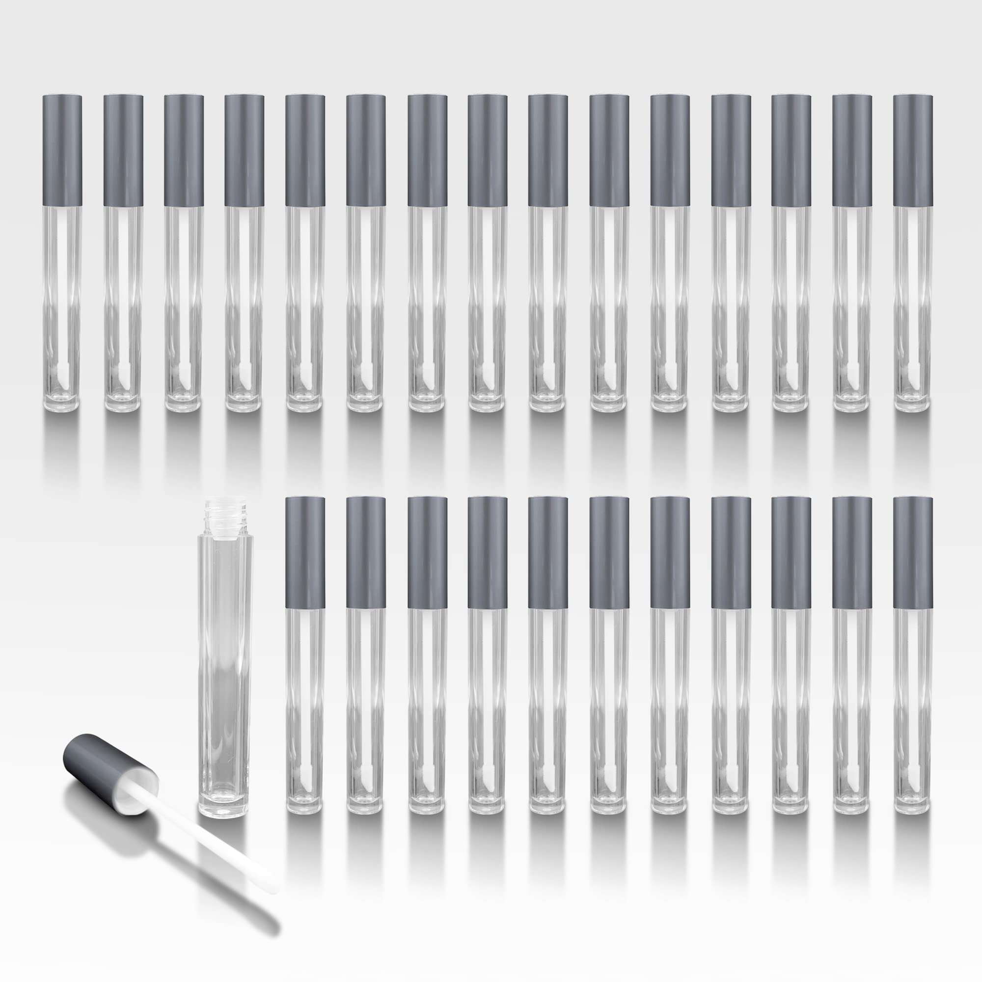 Cosmetic Packaging Now Vibe Clear Lip Gloss Tubes w Matte Silver Cap Doe Foot Wand Carton - 336
