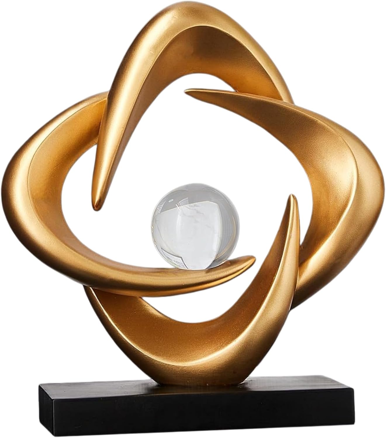 Modern Abstract Art Sculpture Gold Resin Statue with Crystal Ball