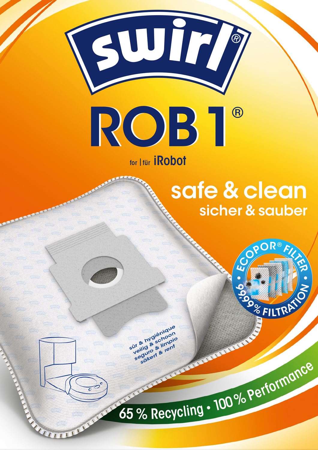 Swirl ROB 1 EcoPor Vacuum Cleaner Bags for iRobot Suction Station 8 Bags in Outer Box