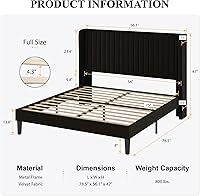 Vista 48 de SHA CERLIN Base de cama de terciopelo tamaño King con cabecera capitoné de canal vertical, plataforma tapizada con listones de madera, no necesita