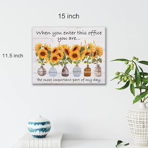 Miniatura 2 de Lienzo impreso con cita motivacional "When You Enter This Office You Are", arte de pared para oficina y hogar, póster rústico de girasol,