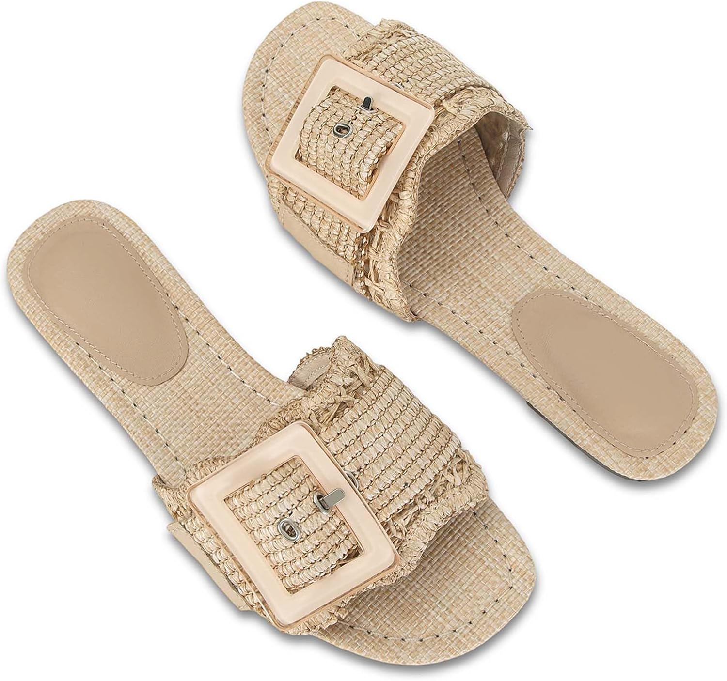 Raffia Sandals for Women Buckle Straw flats Woven Braided Rattan Slides Summer Beach Sandals Comfort Cute Shoes - Image 7