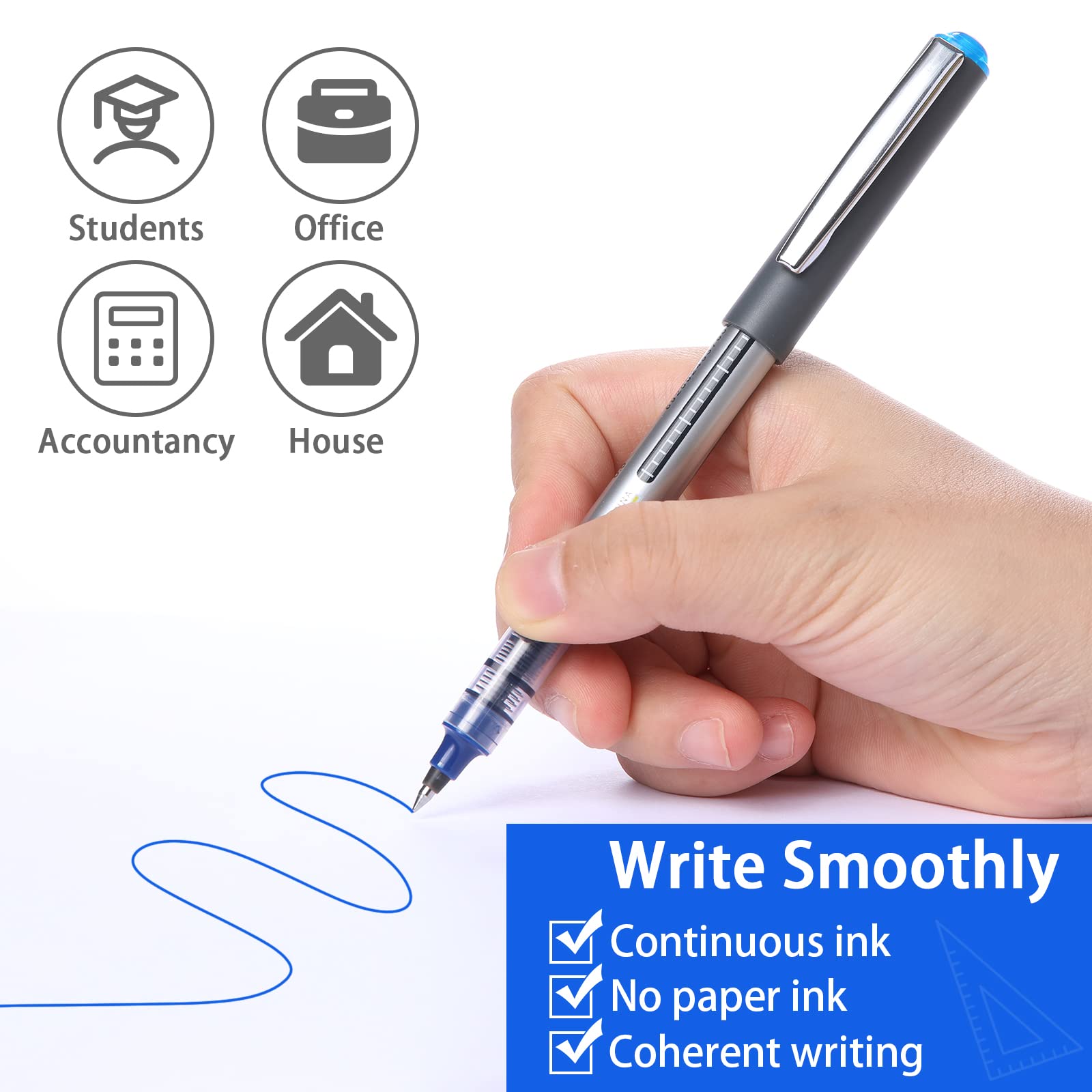16 Pack Blue Ink Gel Pens - Quick-Drying, Write Smoothly, 0.5mm, Blue 16 Pack, 1 count (Pack of 16) - Image 4