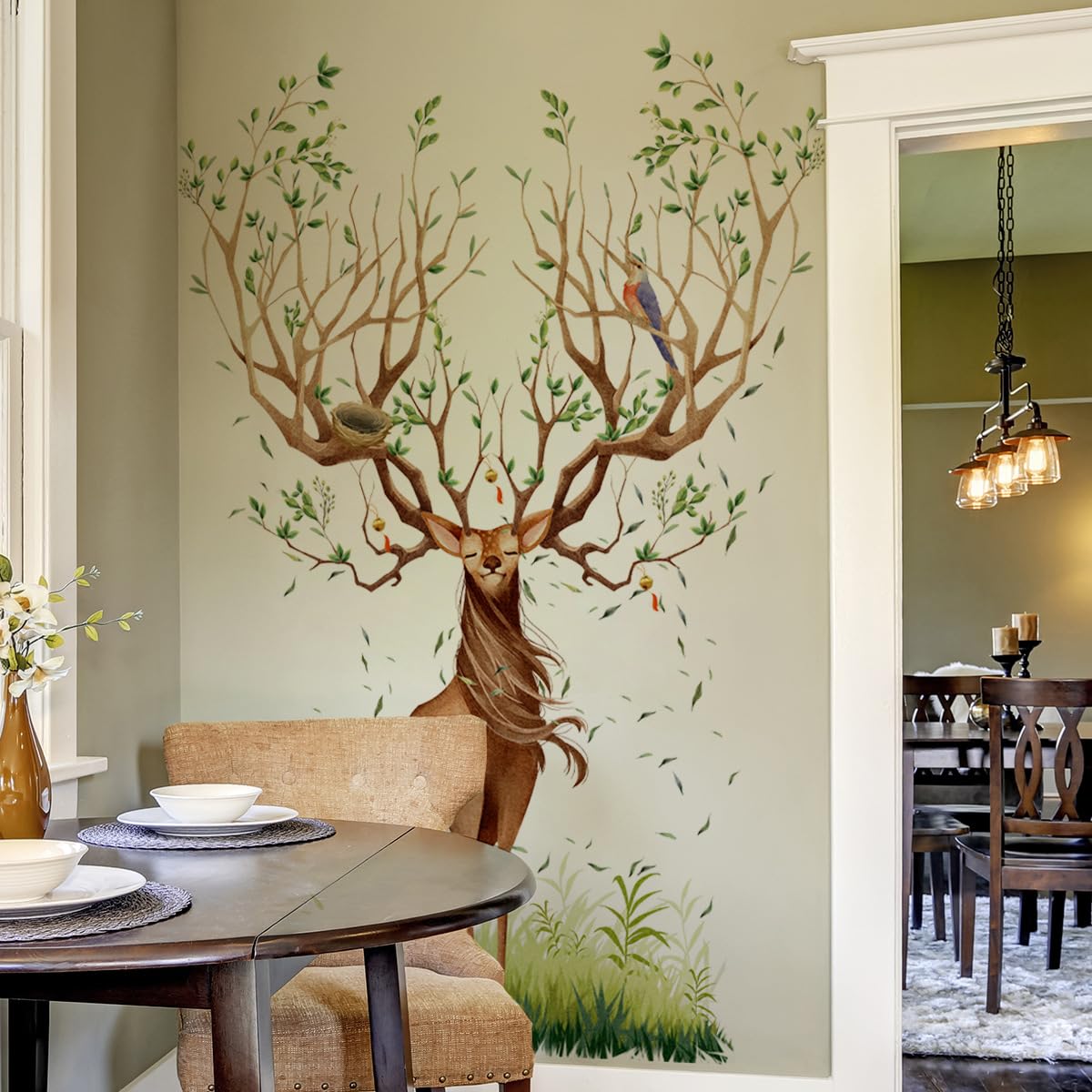 FUFUQUARE Northern Europe Deer Wall Stickers Large Animals Antlers Tree PVC Wall Art Decals Peel and Stick for Living Room Bedroom Nursery - Image 4