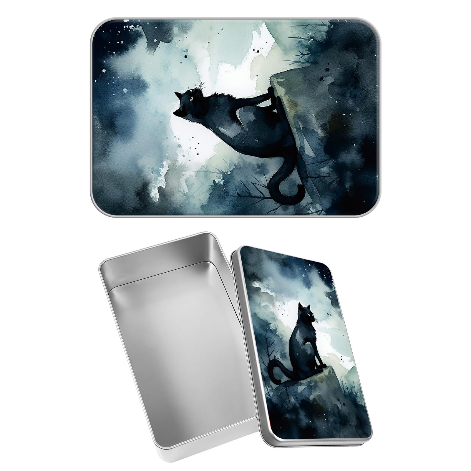 Rectangular Metal Tin Box with Removable Lid, Watercolor Cats Decorative Printed Metal Storage Container for Jewelry Pen Eraser Pill Candy Craft 4.9 x 3.54 x 1.57 inch– Single Pack