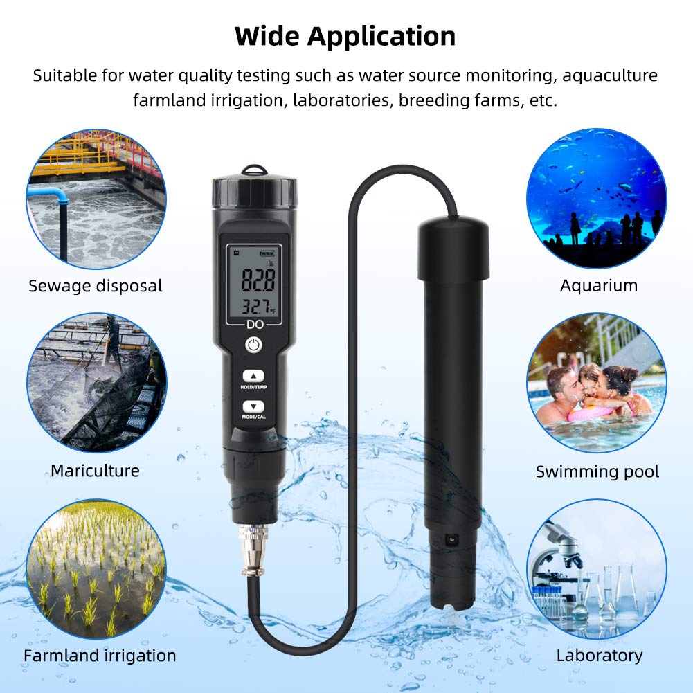 Portable Dissolved Oxygen and Temperature Meter, DO Range: 0-40.00 mg/L, 0.1 mg//L Resolution, Digital Dissolved Oxygen Meter with Electrode Filling Fluid (No Backlight)