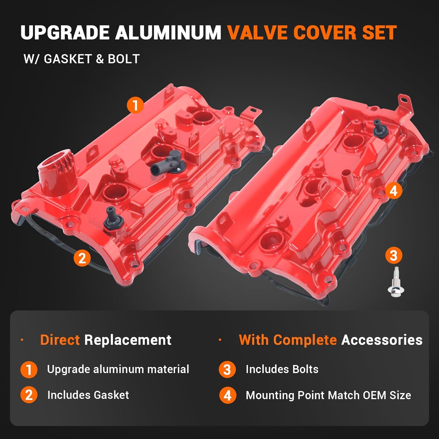 VQ37VHR Aluminum Valve Covers with Gasket Compatible with 2009-2020 Nissan 370Z 3.7L 2008-2013 Infiniti G37 3.7L Replace# 13264-EY01E 13264-EY01C