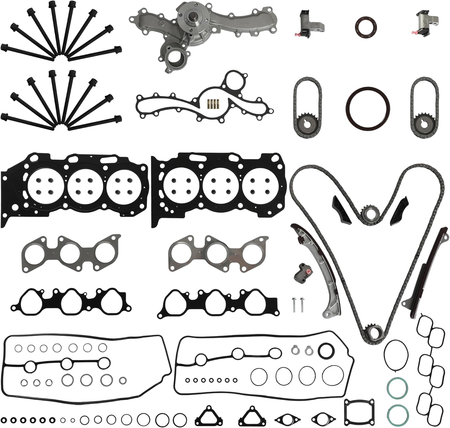 1GR-FE Engine Rebuild Overhaul Kit With Timing Chain Kit & Water Pump Fit For Toyota 4Runner Tacoma Tundra FJ Cruiser 4.0L 2003-2015 DOHC Relplace #1610009471 13506-AD010 HS26330PT