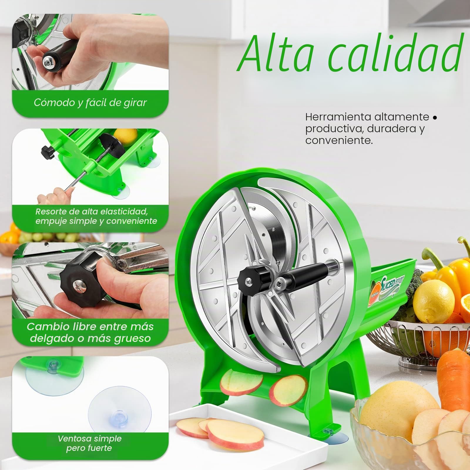NEWTRY Cortadora verduras manual 0,8-9mm Gastro Hogar corte Cocina | Grosor ajustable, duradero, fácil de limpiar, versátil para frutas, verduras, para hogar, corte preciso, uso intensivo