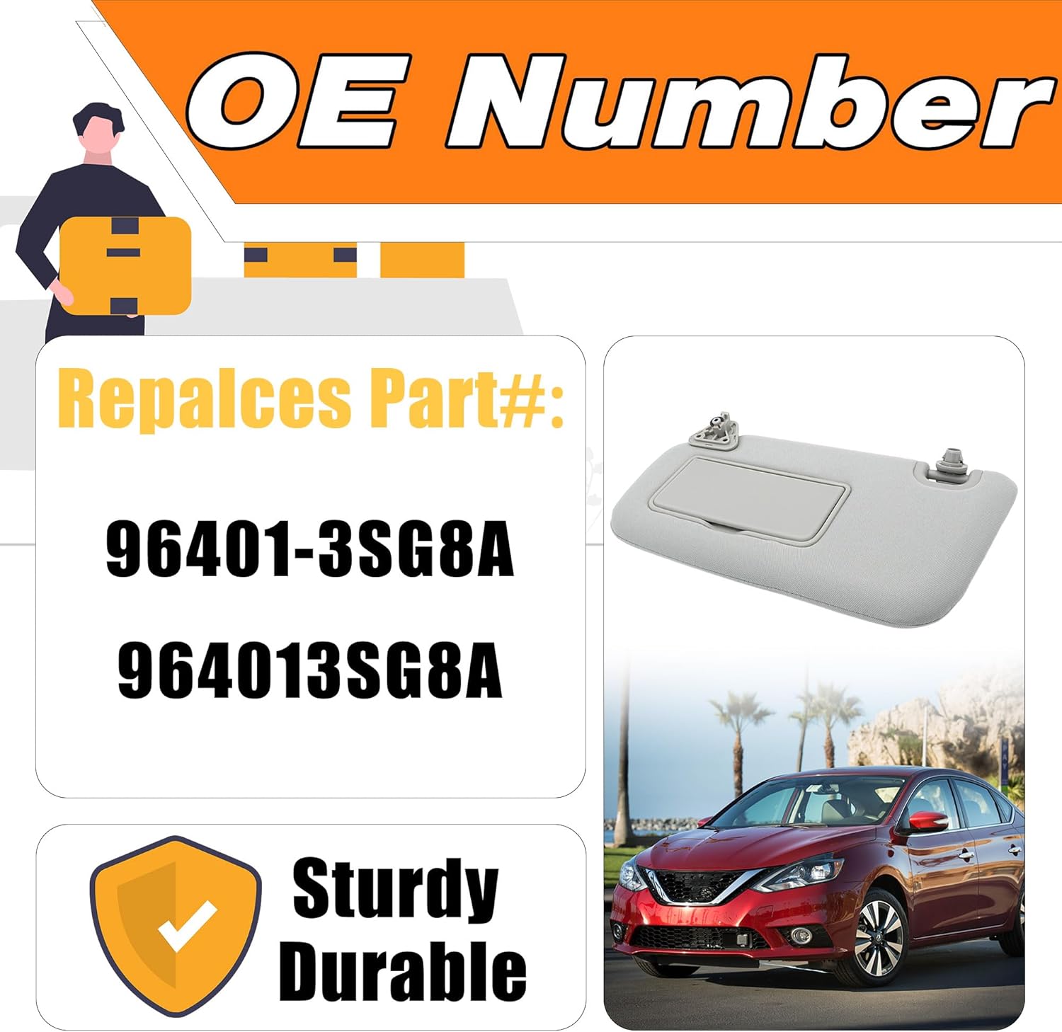 LEVANLIGHT Left Driver Side Sun Visor w/o Light Compatible with Nissan Sentra 2013 2014 2015 2016 2017 2018 2019 Gray Sun Protection Shade with Mirror Replaces# 96401-3SG8A Left Without Light