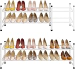 Tajsoon Rack de chaussures extensible pour le placard 2 Niveau, 28-41. & Rangement empilable des chaussures, Organisateur de rack de chaussures en métal pour l'entrée de la porte avant, Dressing, Garage, Entrée, Noir