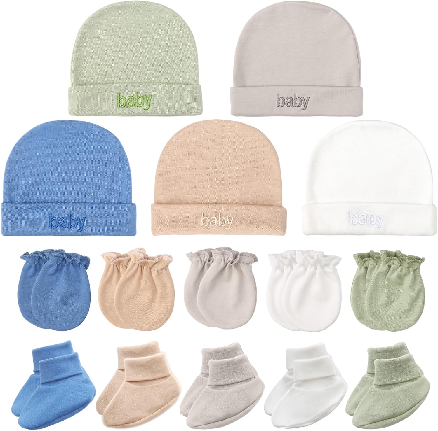 BQUBO Newborn Baby Hat Mittens Socks Set Infant Cotton Beanie Gloves Thick Warm Socks for 0-6 Months Boys Girls - Image 9