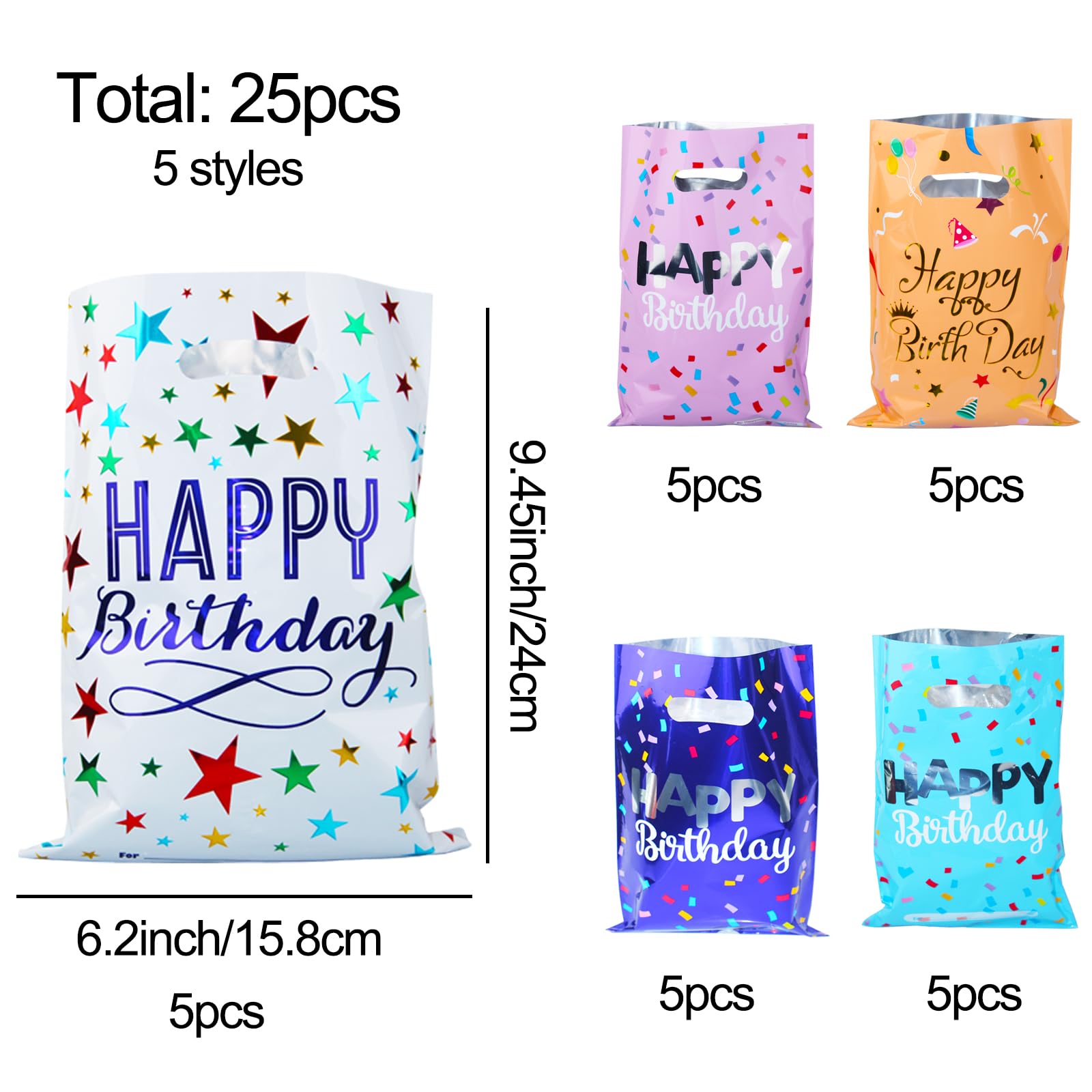 Saizone 25pcs Happy Birthday Goody Bags - Party Favors for Kids & Girls & Boys