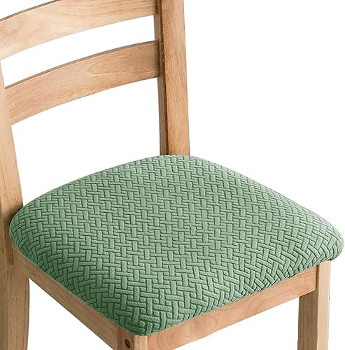 HJLRR Waterproof Chair Seat Covers for Dining Room Washable Jacquard Stretch Dining Chair Seat Slipcovers Protector,Gray Green,Set of 4