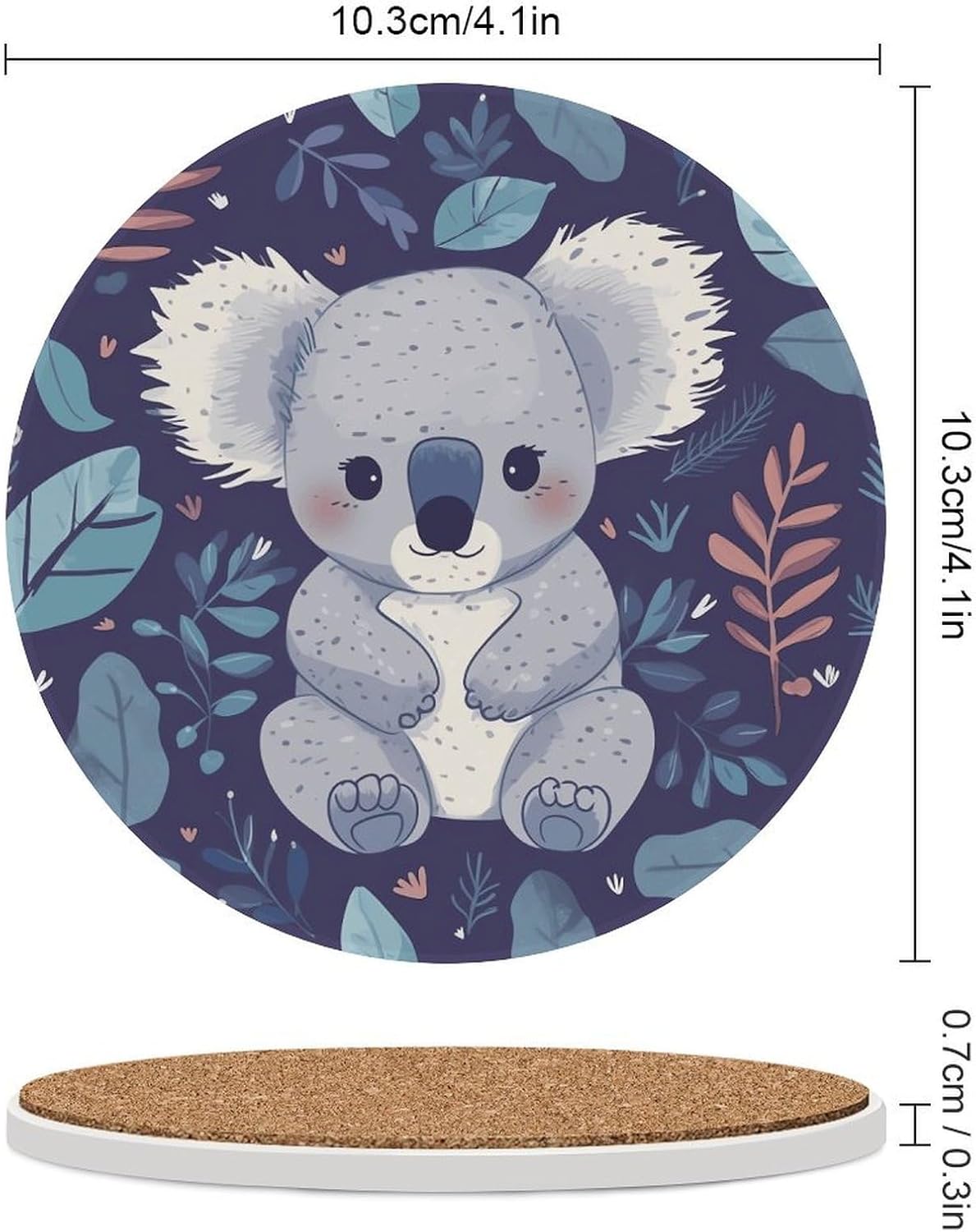 Lovely Koala Coasters Round Coasters Set Ceramic Stone Coaster with Cork Base Coffee Cup Beverage Cup Mat Cute Funny Table Drinks Coaster for Mugs and Cups Office Kitchen