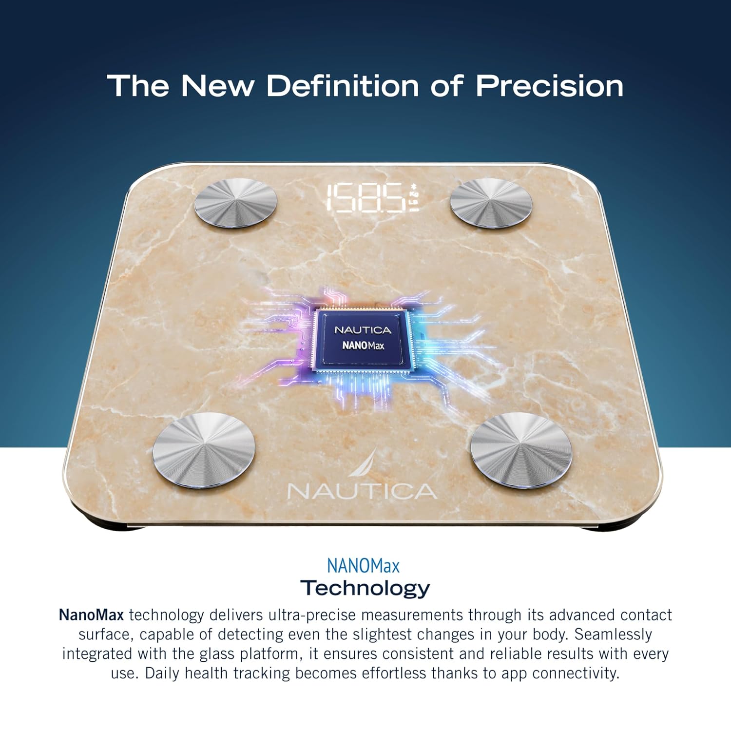 Nautica Body Tracker Digital Bathroom Scale, Bluetooth-Enabled Smart Scale with BMI, Body Fat, Muscle Mass Tracking & More, Syncs with Smartphone App for Body Composition Tracking, 396 Lbs.