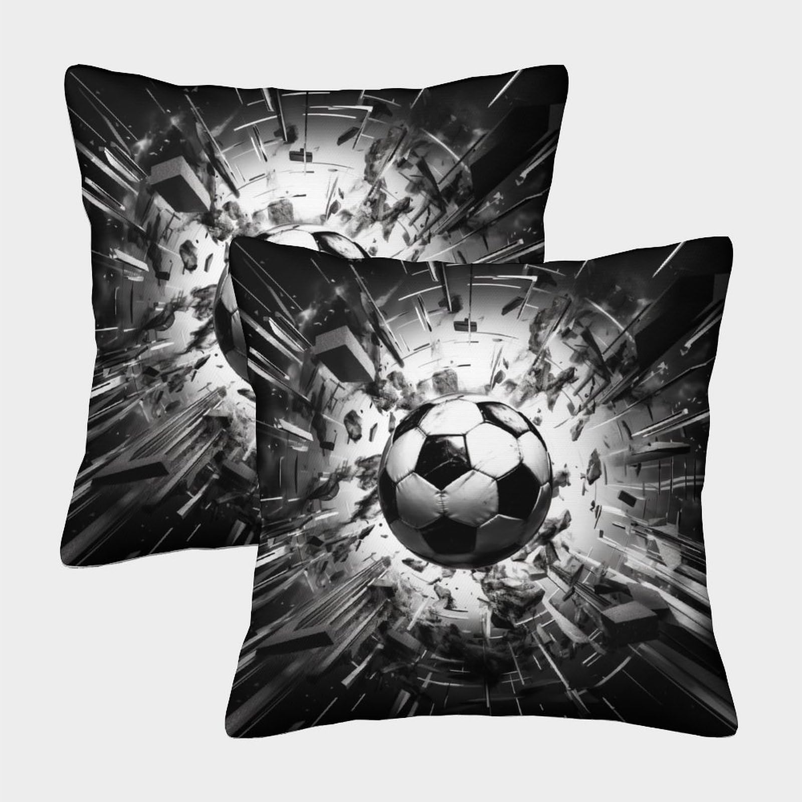 OPANZYYDE Football 2pc set Square Cushion Covers Invisible Zipper Decorative Pillow case for Bedroom Couch Car 40x40cm